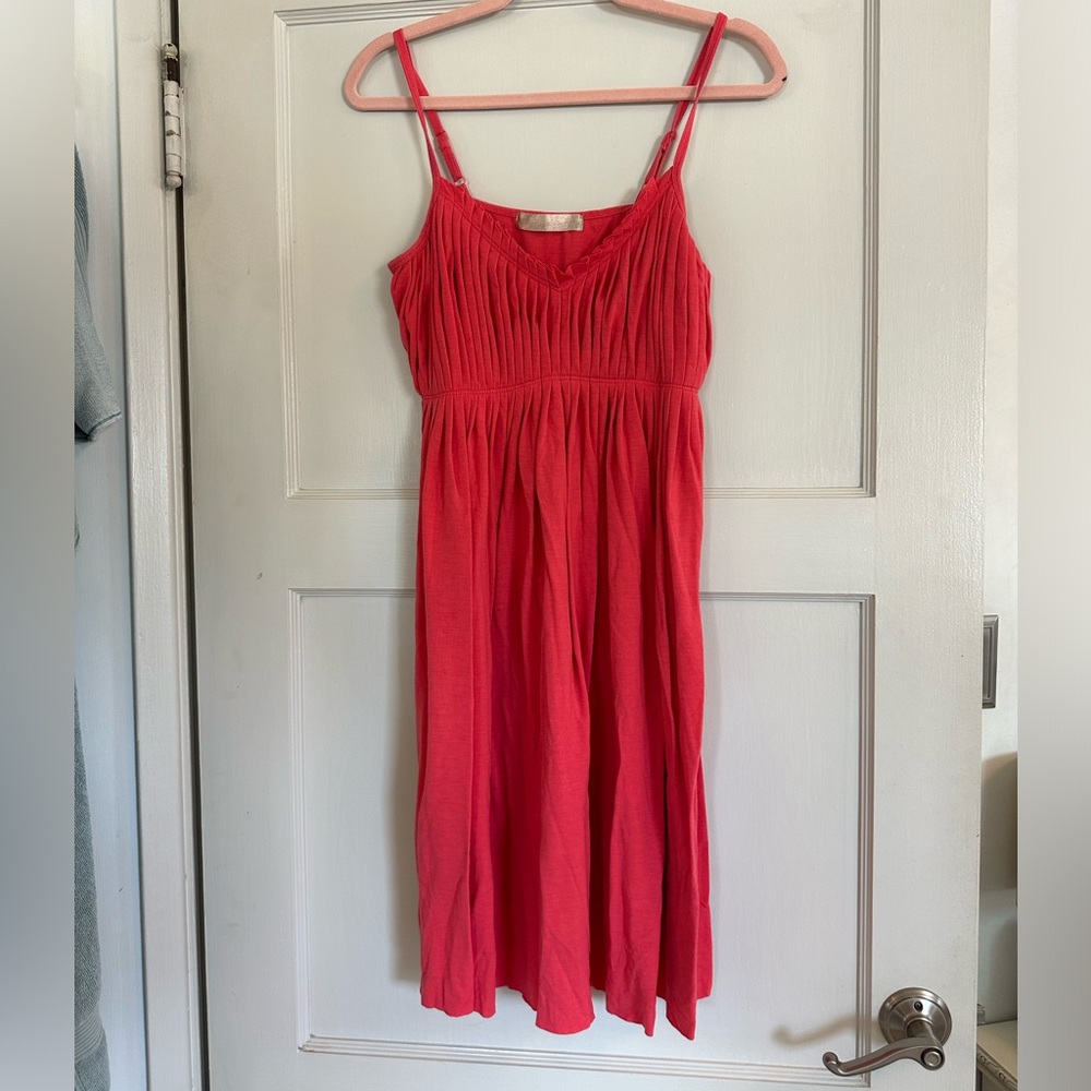 Coral Jersey Pleated Dress